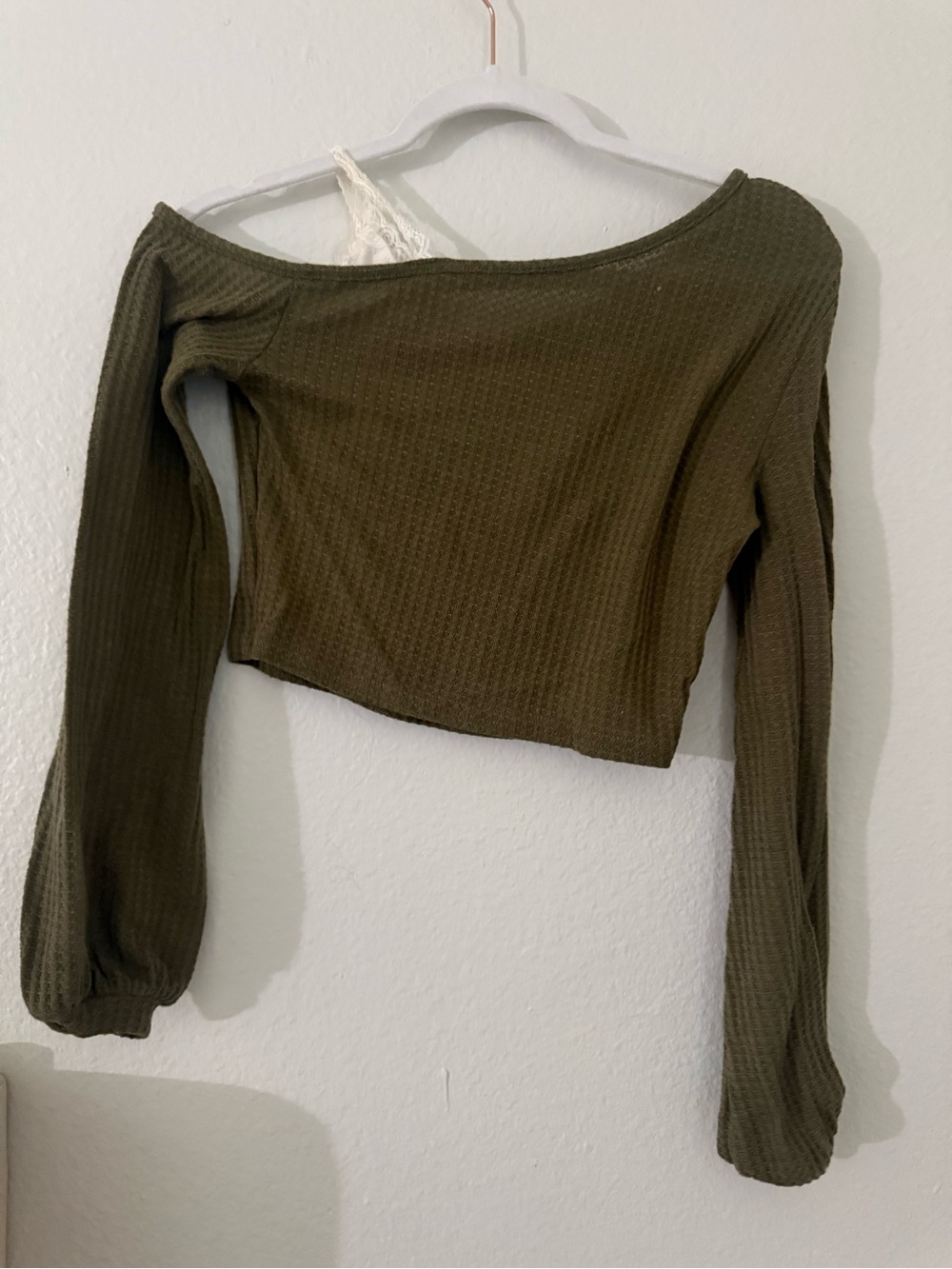 Off-Shoulder Olive Green Long Sleeve Crop Top